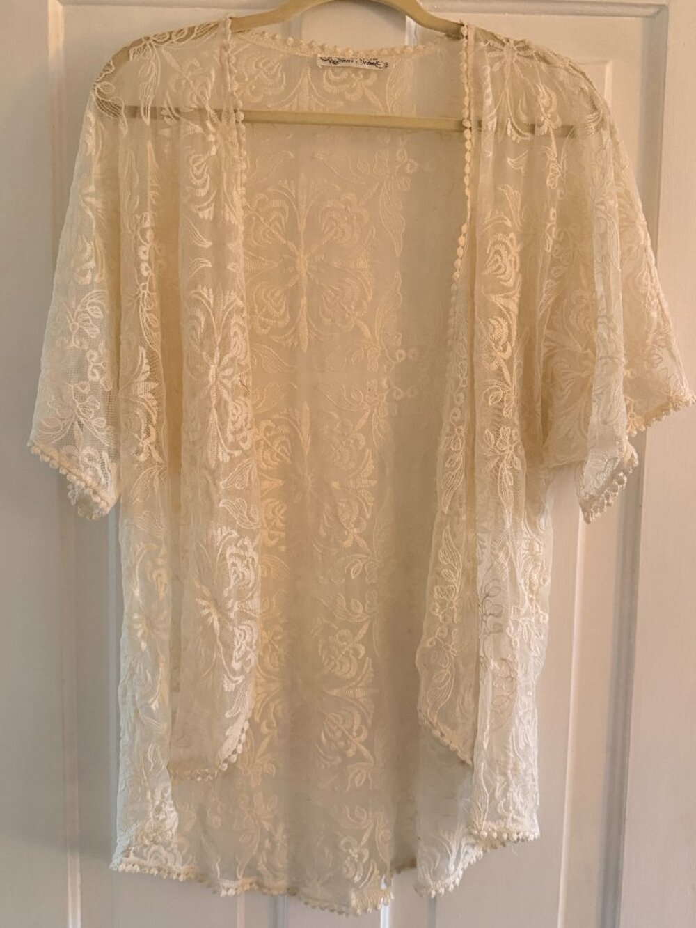 Sans Souci Y2K Sheer Embroidered Cardigan | Cream | Women's XL
